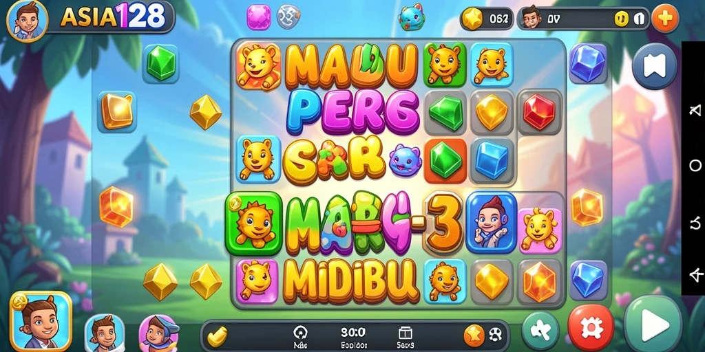 Tangkapan layar ASIA128 menunjukkan gameplay seru Match-3 yang menantang.