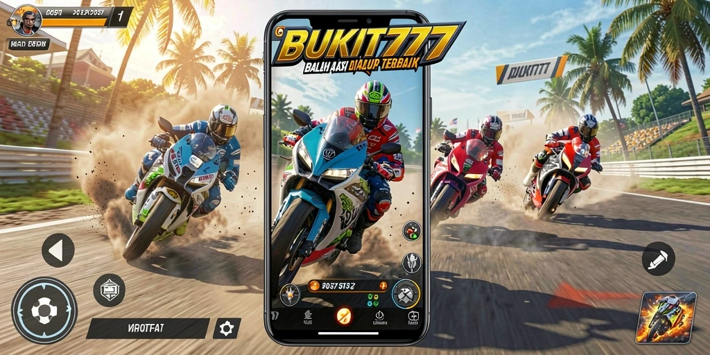 Screenshot gameplay BUKIT777 menampilkan balapan motor yang seru dan mengasyikkan.