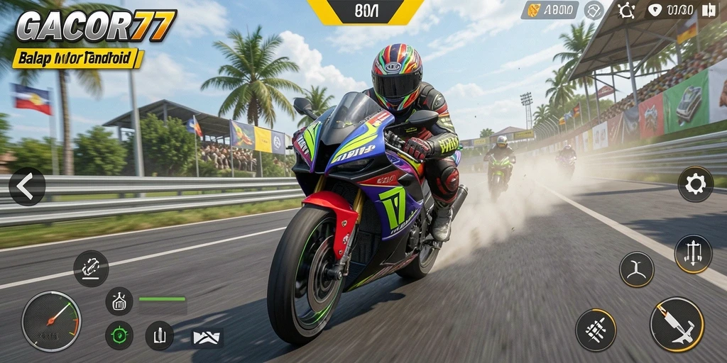 Screenshot gameplay GACOR77 menampilkan aksi balapan motor yang mendebarkan.