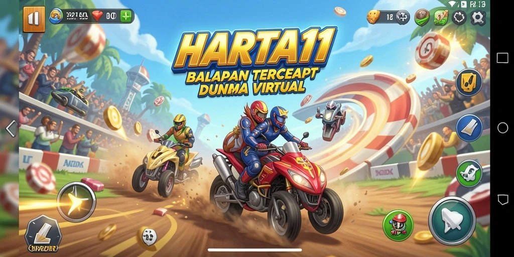 Gameplay HARTA11 menunjukkan aksi balap yang mendebarkan dan grafis yang menawan.