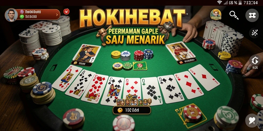 Tampilan gameplay seru HOKIHEBAT dengan mekanisme Gaple yang intuitif.