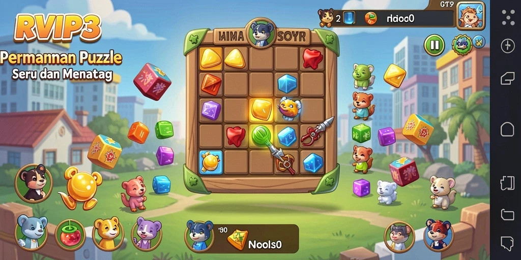 Tangkapan layar gameplay RVIP3 menampilkan puzzle yang berwarna-warni dan menantang.