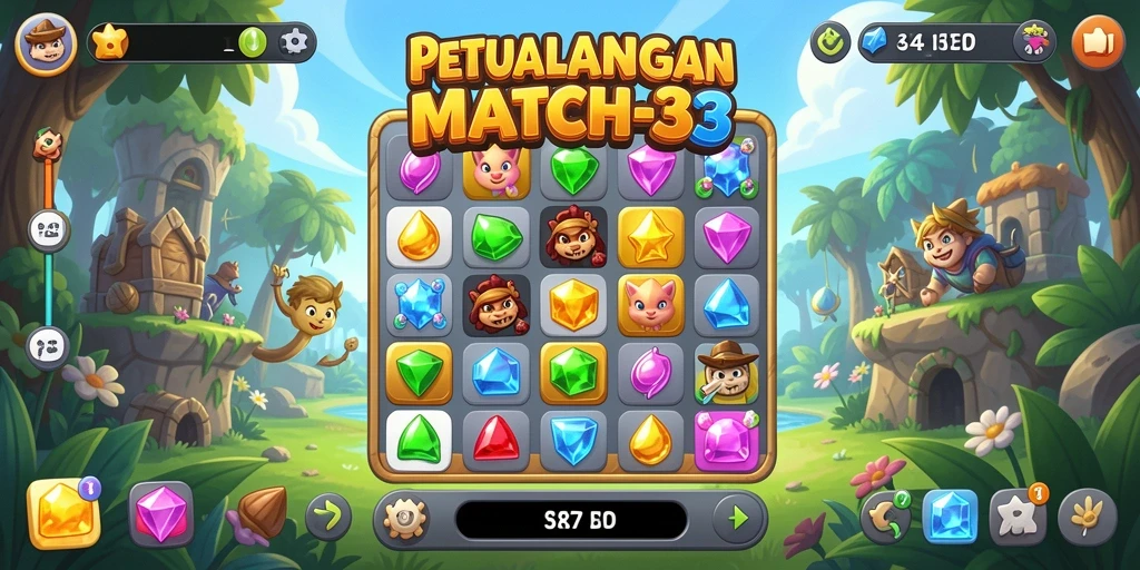 Gameplay seru V87 dengan tantangan Match-3 yang menarik.